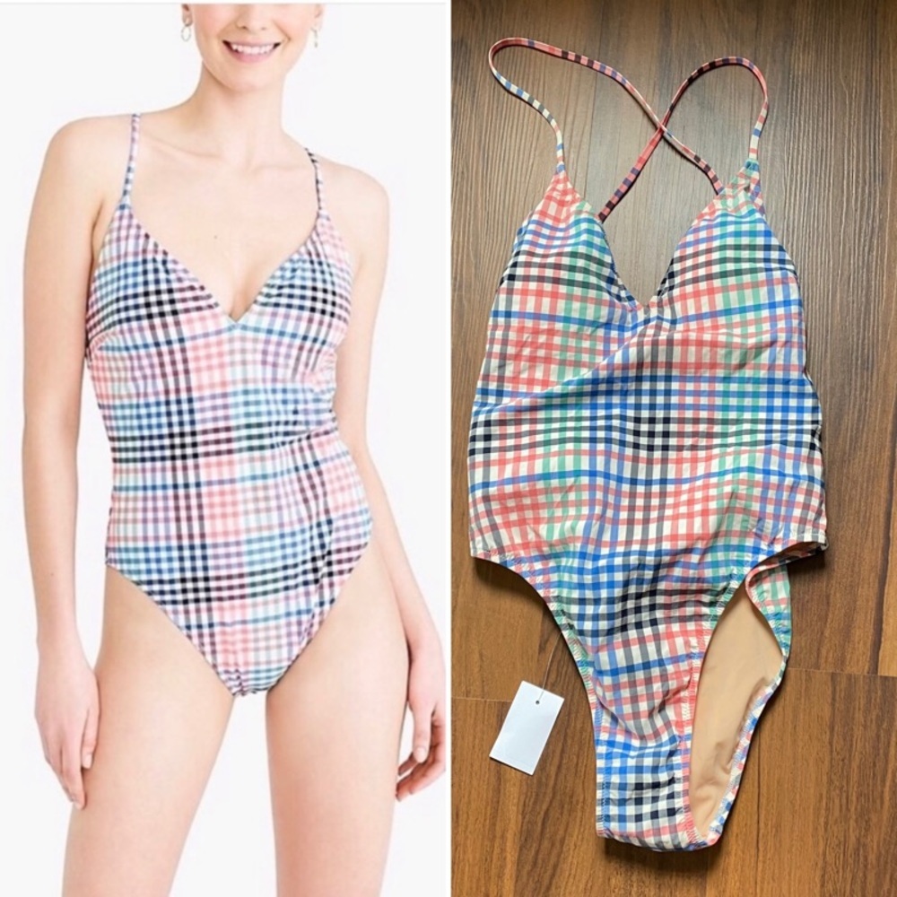 J. Crew Multicolor Plaid One Piece Swimsuit